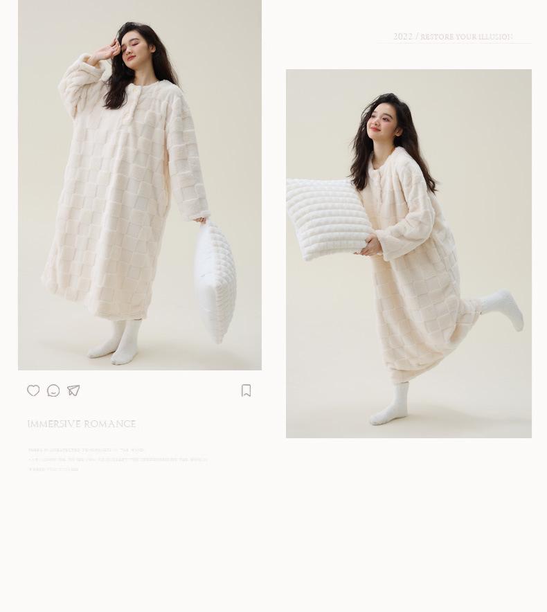 Robe de Banho Felpuda Feminina: Veludo Espesso, Quente para Outono & Inverno