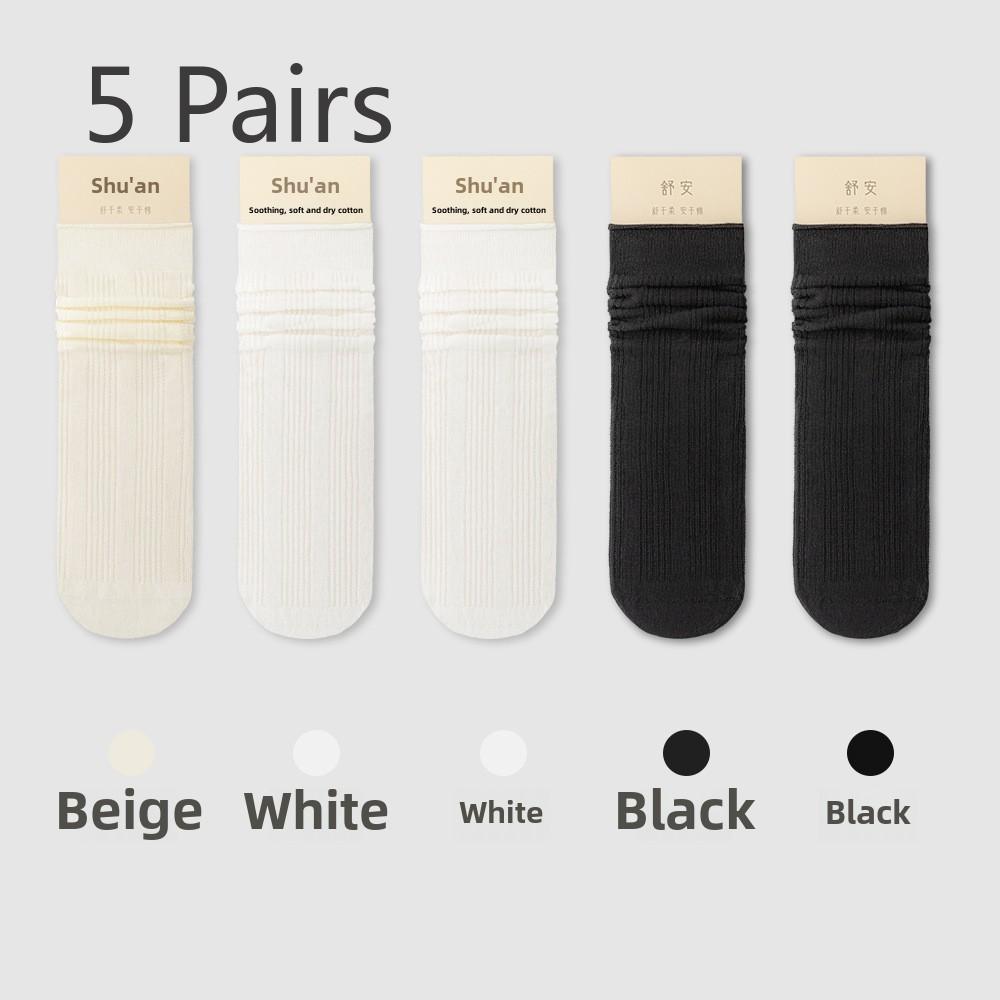 5 Pairs of Women's Spring and Summer Thin Mid-calf Solid Colour Anti-odour and Sweat-absorbent Long Socks Stacked Socks