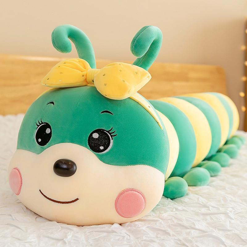 

Cute Cartoon Bow Caterpillar Plush Doll Toy With Sequins For Kids Bed Decor 55cm зелёный