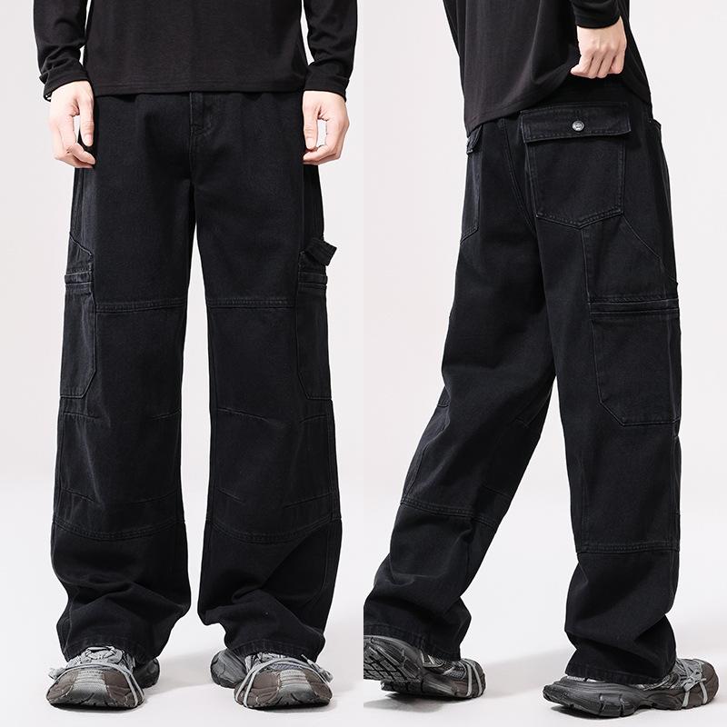 American Street Hip-hop Black Jeans Men's Loose Design Wide-leg Trousers