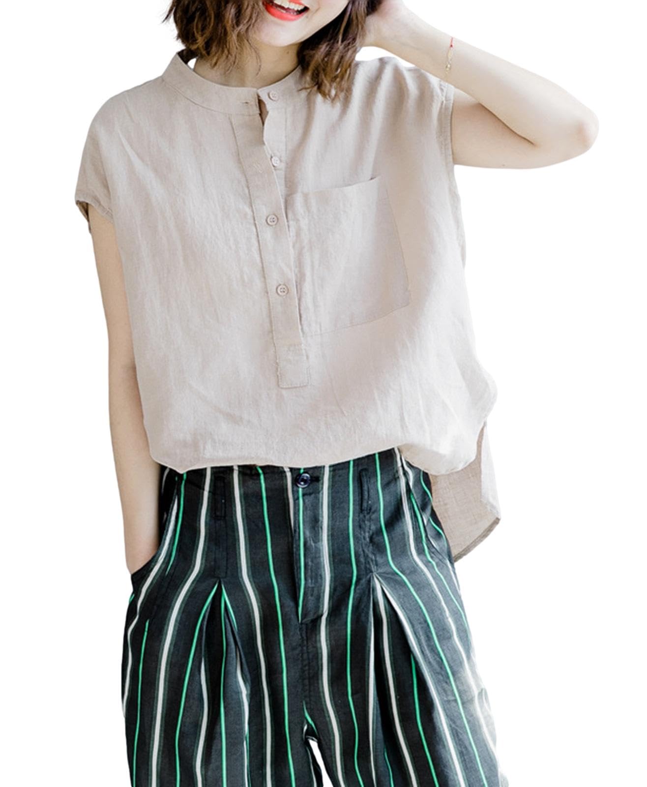 

Ririka Повседневная льняная блузка натурального цвета с коротким рукавом, однотонная, с деталями, женская, лен, хлопок, смесь, цвет, без рукавов, рукава, воротник, прохладная, цвет, на пуговицах