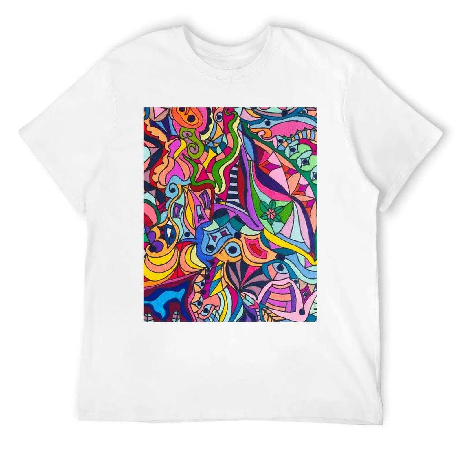 Trippy Rainbow Zentangle T-Shirt customs Aesthetic clothing mens plain t shirts S