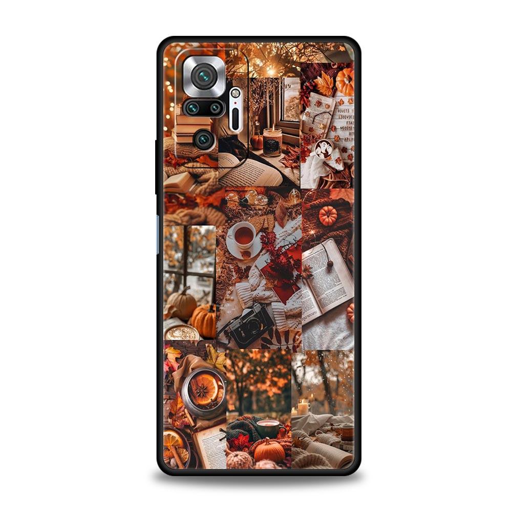 Pumpkin Autumn Leaves Coffee Phone Case Cover for Redmi 14C 10C Note 15 14 13 12 10 11 K40 Pro Plus 5G Soft TPU Shockproof Capas