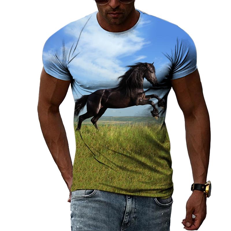 Summer Trendly Men Taste Cool Style Horse Graphic T Shirts Fashion Casual Personality Hip Hop Harajuku Print Streetwear T-shirt