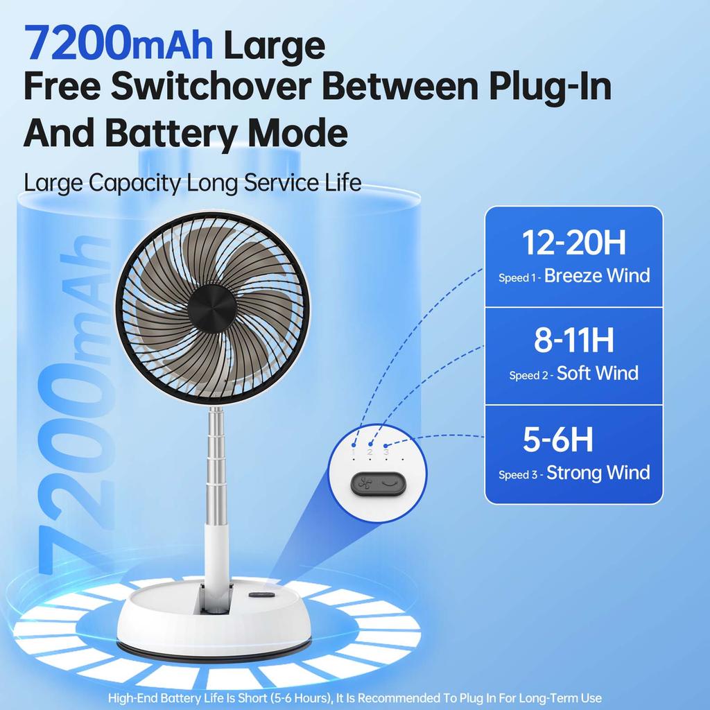 Desktop Remote Control Aluminum Alloy Folding Fan Portable Silent Vertical Strong Wind Power Long Endurance 7200mAh Outdoor Fan