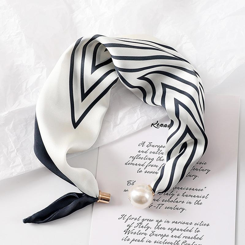 New Style Letter-Print Scarf with Magnetic Clasp Long, Narrow Silk Scarf ,Lightweight Accessory for Spring Summer Shirt Styling