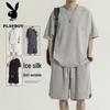 PLAYBOY Men's Ice Silk Short Sleeve T-shirt & Shorts Set