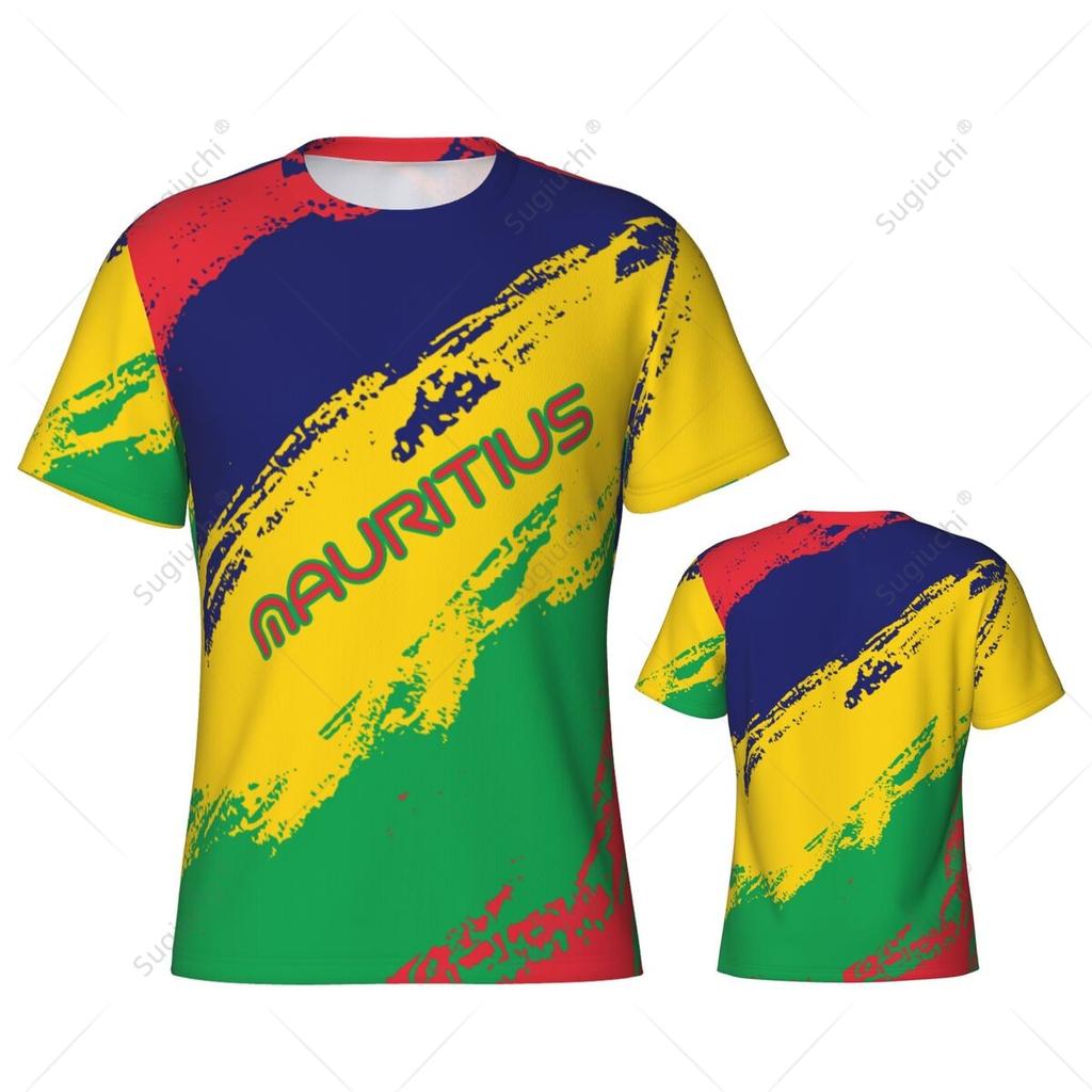Maglietta Sportiva Aderente Uomo Colori Bandiera Mauritius Numero Nome Personalizzato T-shirt Donna Maglia Per Fan di Calcio