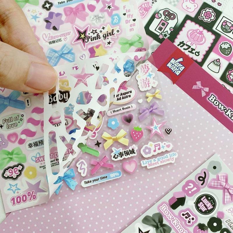Retro Love Song Sticker Set Cute Pink Ribbon & Black Material Decals for Scrapbooking Journal Laptop Phone Case DIY
