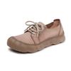 Johnature Retro Lace Up Soft Soled Shoes Comfortable Genuine Leather Versatile Women's Flat Shoes