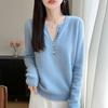 Autumn/Winter Women's Pure Wool V-neck Long Sleeve Multi-button Loose Sweater