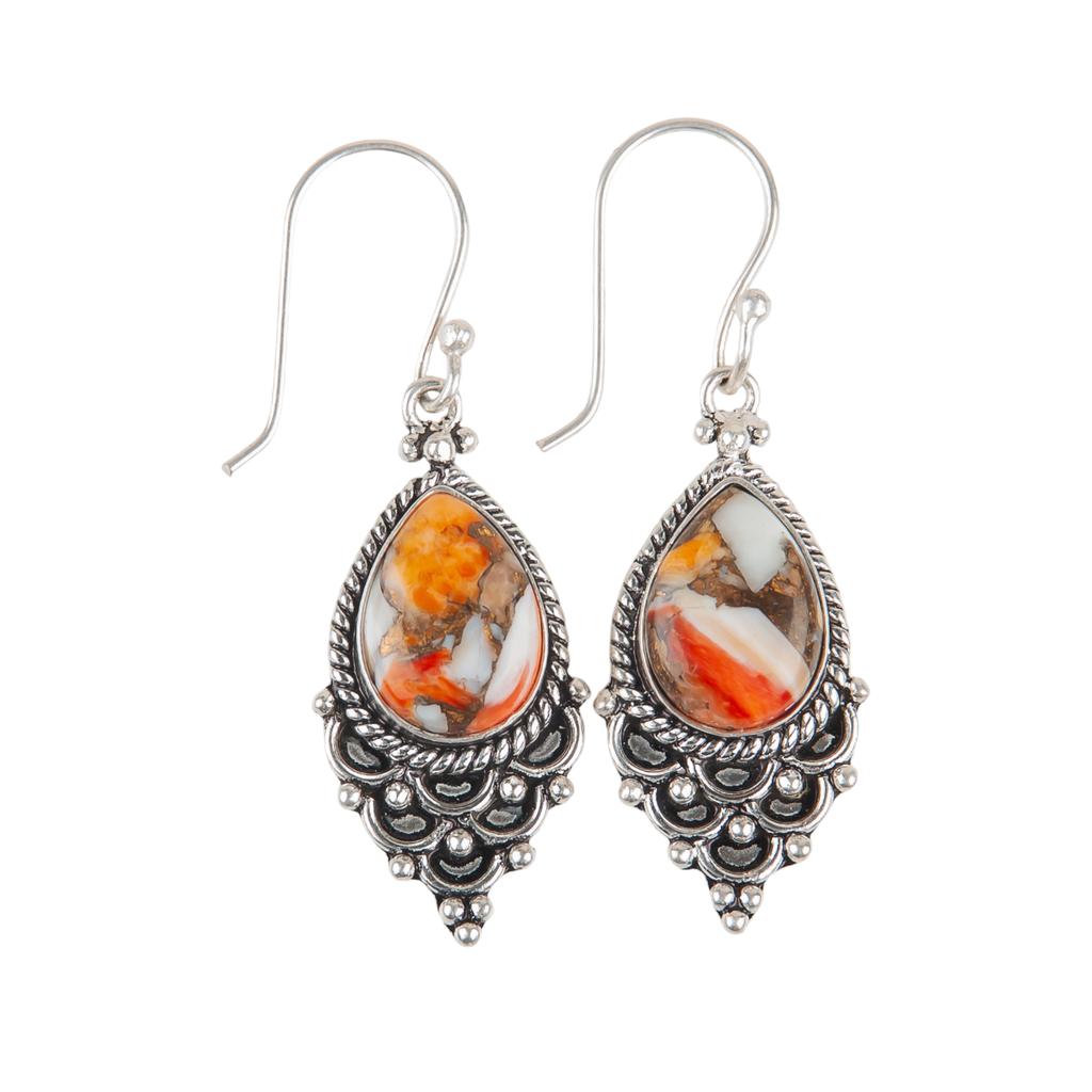 Orange Copper Turquoise Gemstone 925 Sterling Silver Jewelry Handmade Earrings EE-85-34