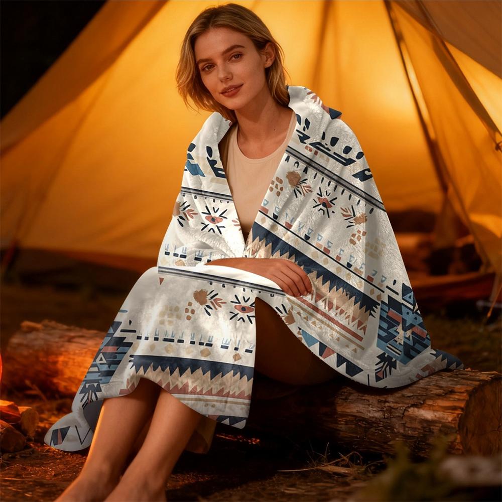 1pc Southwestern Aztec Tribal Print Flannel Throw Blanket Ultra Soft Cozy Boho Blanket for Home Couch Bed Living Room