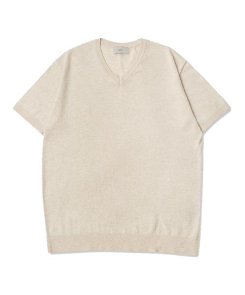 U And Lc Cool Summer Washable Cotton V-Neck Knit (Oat Grey) L