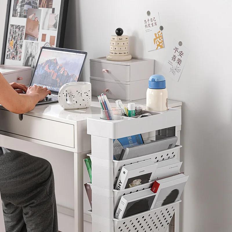 Book Storage Rack Floor Mounted Movable Bookshelf with Wheels Classroom Desk Storage Rack Study Large Capacity Mobile Bookcase