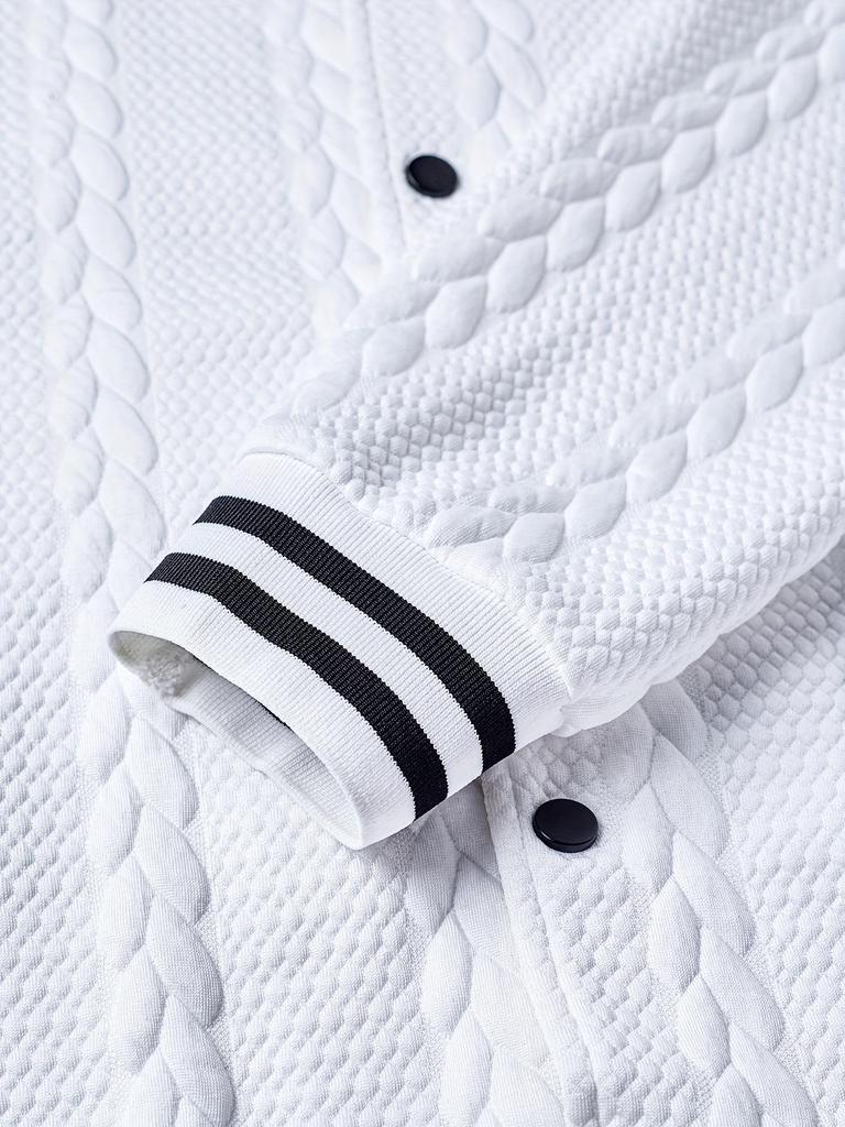 2025 Men's Cross-Border Casual Jacket: Autumn/Winter, Wheat Ear Jacquard, Contrasting Ribbed Long Sleeve