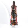 Summer Women Deep V-neck Flying Sleeve Vintage Print Holiday Beach Long Maxi Dresses