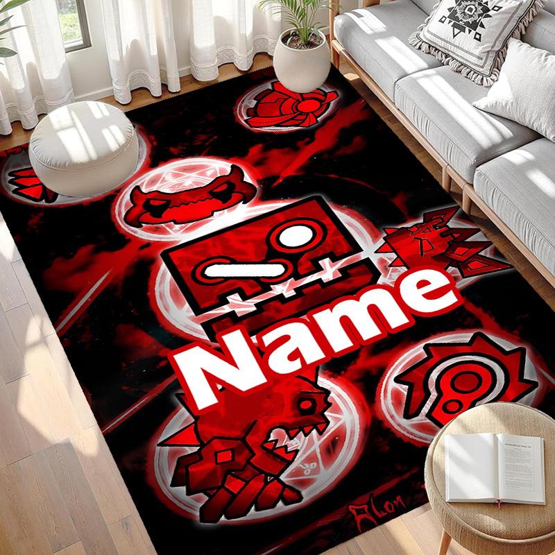 Custom Name Personalized Geometry Dash Print Carpet, Versatile Home Decor Rug, for Playroom, Apartment, Balcony, Entryway, Hallway Gift