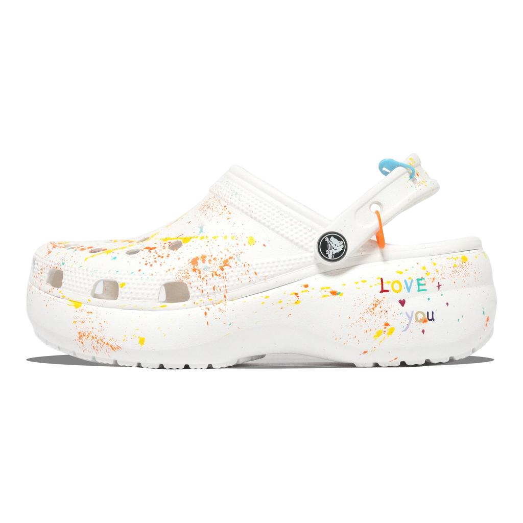Crocs Classic Platform Clog Skittles BOX Splash Ink Fashion and Versatile EVA Hole Shoes for men and women in rainbow colours