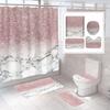 Perdele de duș roz aprins cu marmură, decor strălucitor pentru baie, țesătură poliester, paravan decorativ pentru baie, capac WC, seturi WC