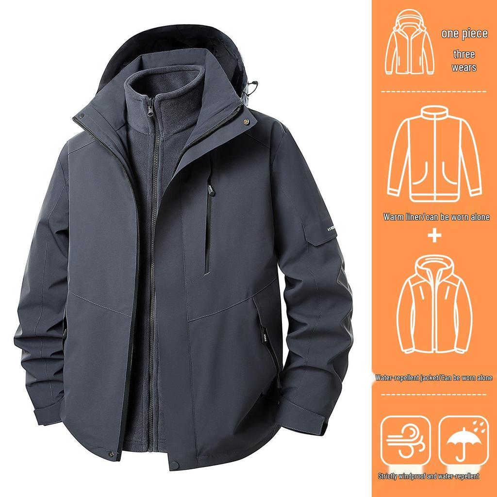 3-in-1 Men's Assault Jacket: New 2025 Autumn/Winter Outdoor Windproof, Waterproof Hooded Workwear