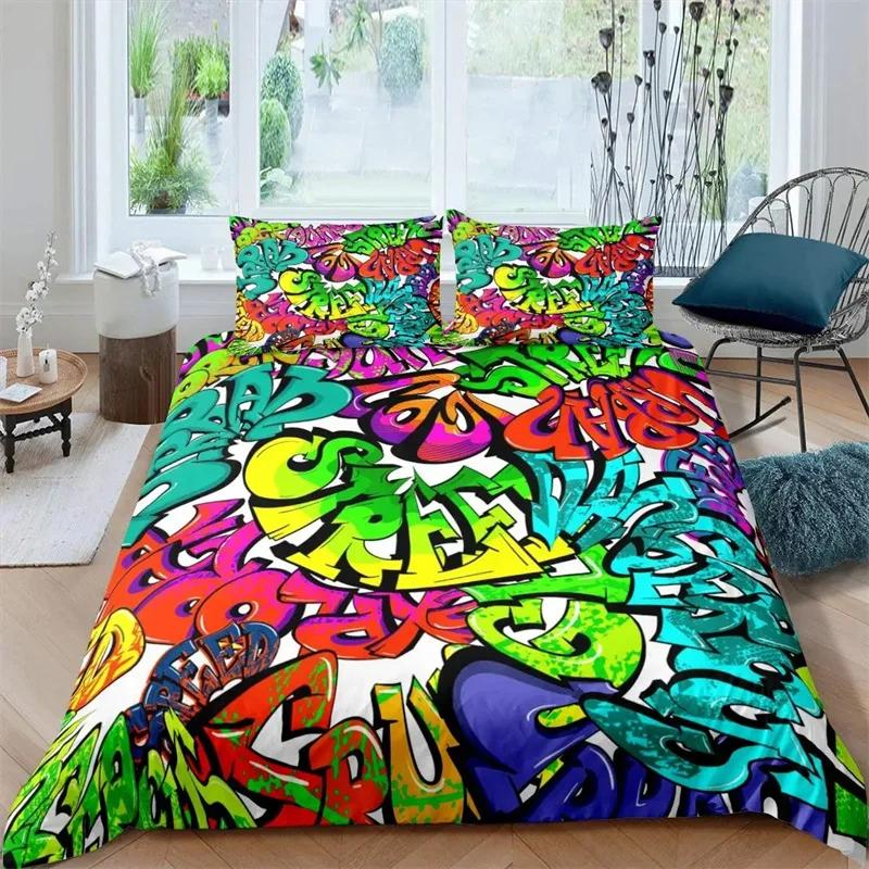 Comforter Hippie Graffiti Hip Hop For Kids Teens Adults Wall Urban Street Art Theme Polyester Bedroom Decorations