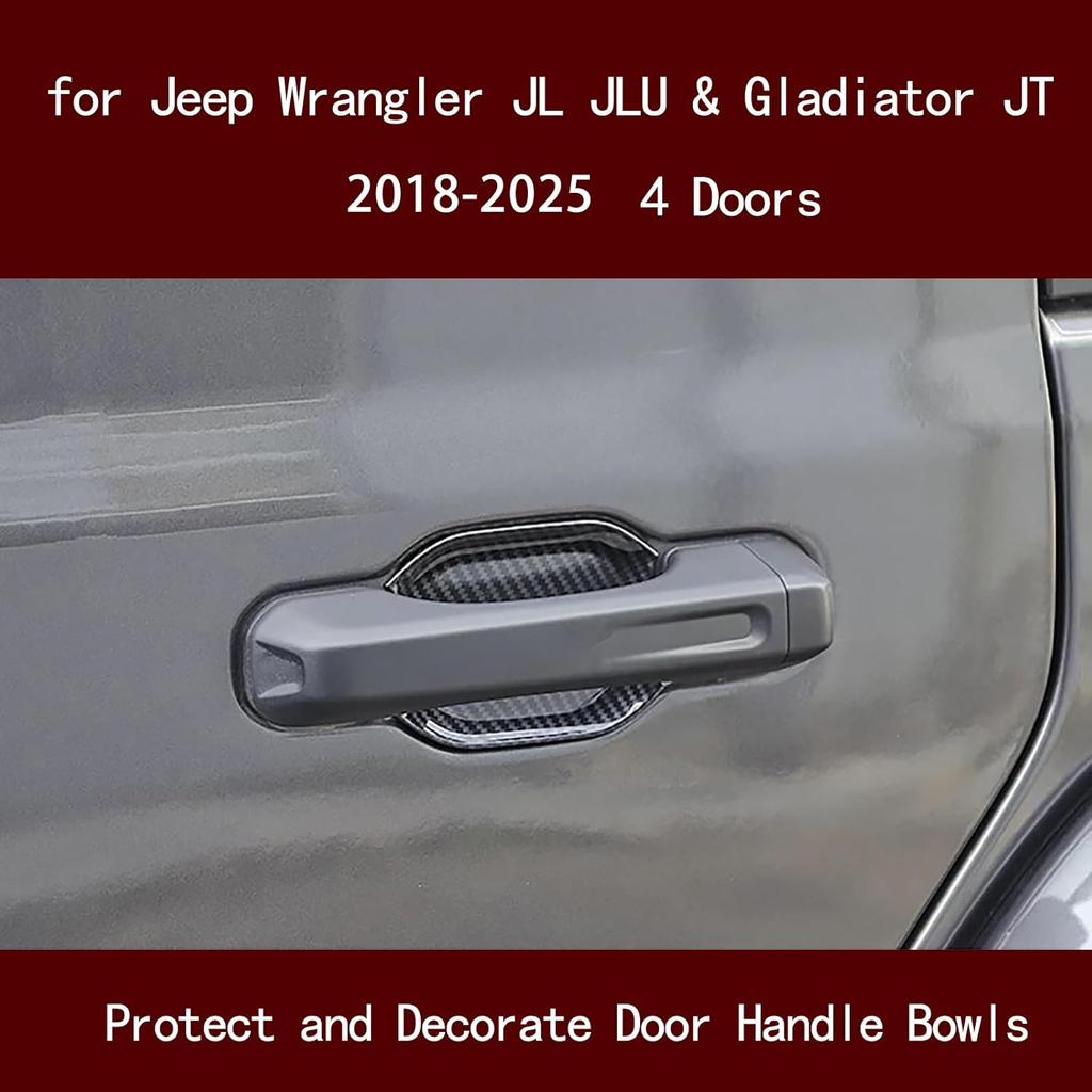LIUQING Door Handle Bowl Cover Trim for 2018-2024 2025 Jeep Wrangler JL JLU & Gladiator JT 4 Doors Exterior Accessories Door Bowl Scratch Protector