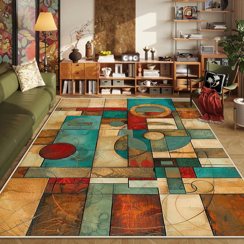 Abstract Geometric Carpets for Living Room Plush Decoration Home Retro Nordic Non-slip Floor Mat Washable Bedroom Cloakroom Rugs
