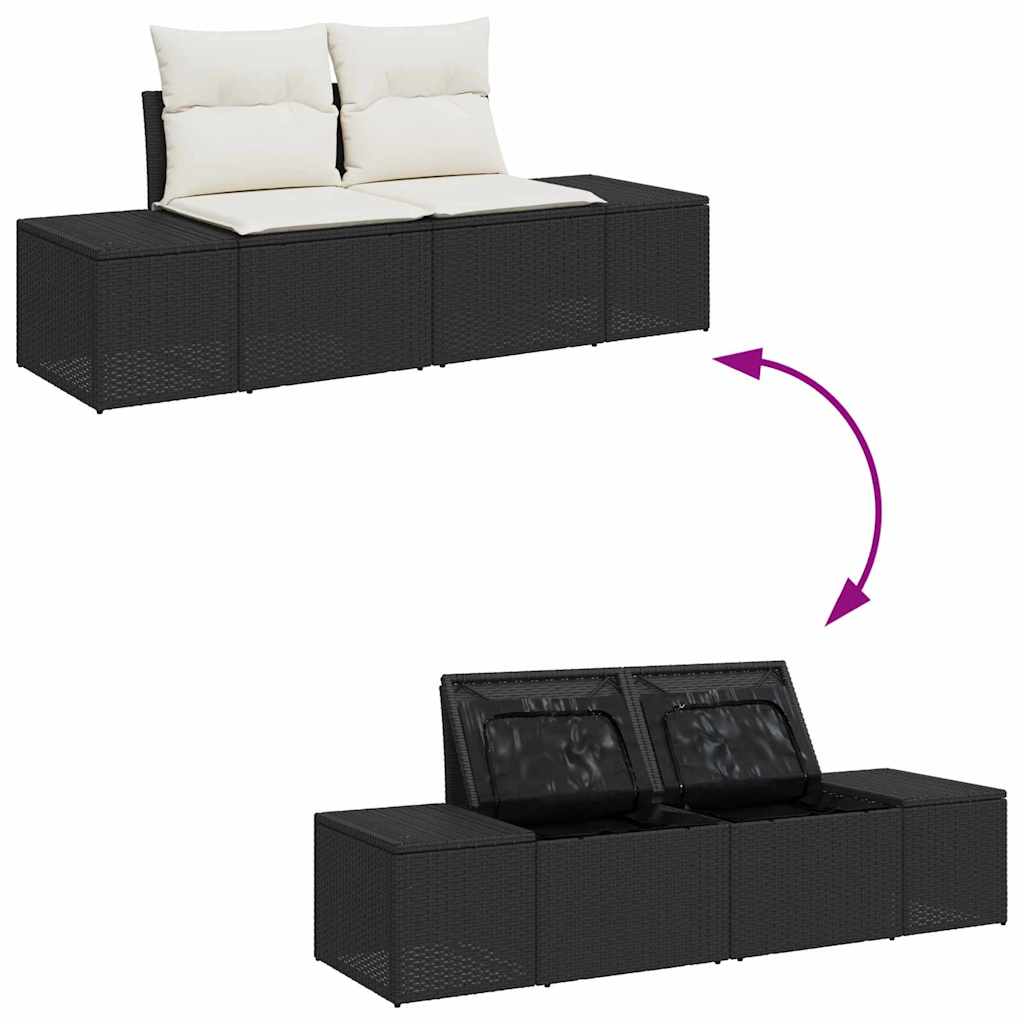 Garden Sofa Set with Storage 5 pcs Black Poly Rattan