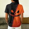 Women's Casual Button Short Sleeve Collar Top with Halloween Print