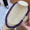 12Mm Natural Amethyst Beaded Necklace Bracelet Set Female Simple Fashion Versatile Atmosphere Necklace Jewelry