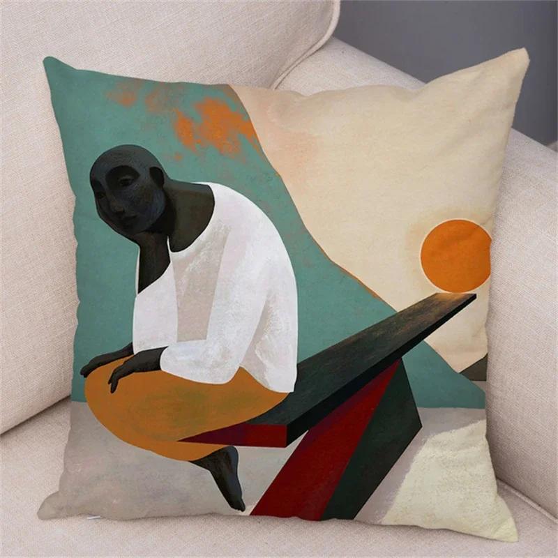 Model Geometric Moda Femei Canapea Mașină Decor Home Husă Pernă Față de Pernă Neagră Fată Africană