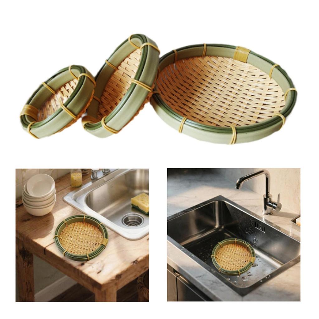 Woven Basket Tray Multipurpose Round Fruit Basket for Kitchen Home Party
