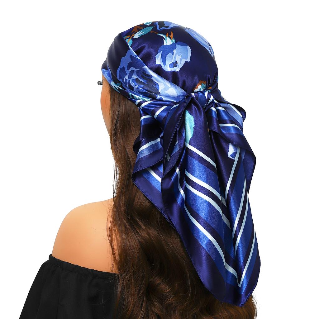 new 90*90cm Vintage Flowers Square Scarf Women Silk Shawl Neckerchief Female Print Headband Head Wraps Foulard Hijab Hair Bands