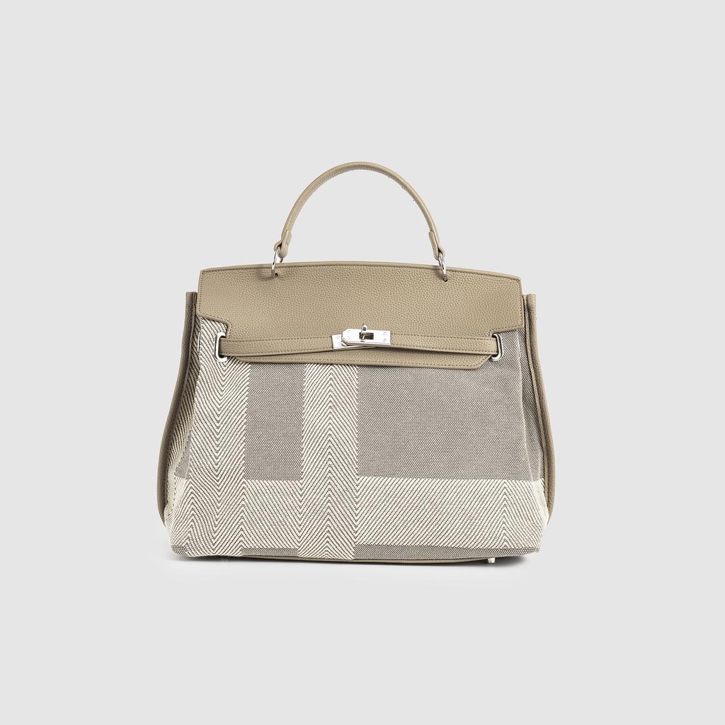 Large Capacity Canvas Sewing Bag Soft Leather Tote Feminine Casual Plaid New