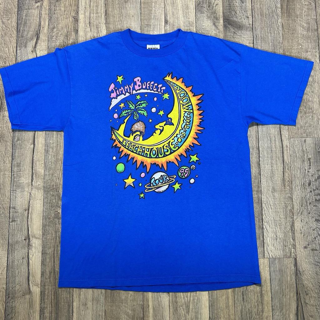 Vintage 90s Jimmy Buffett Beach House On The Moon Tilted T Shirt XL Rare Concert Unisex T-Shirt