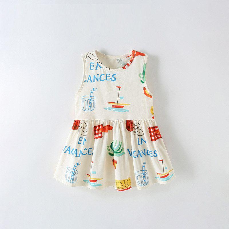 Cross-Border Malwee Girls' Tank Dress Summer New Style European and American Children's Dress Cute Little Girl Dress