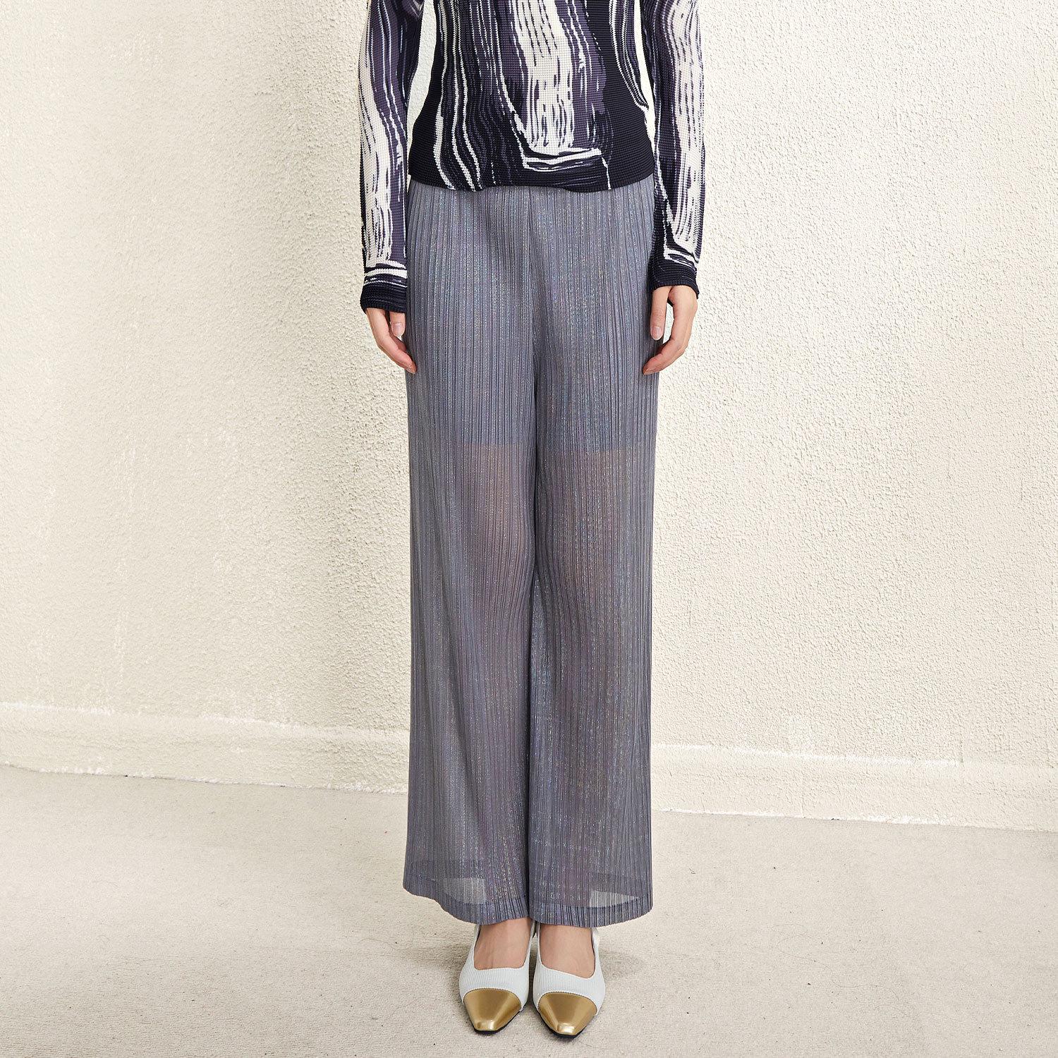 

Женские плиссированные брюки из сетки с высокой талией и золотым тиснением с широкими штанинами One Size (90-155 cm)