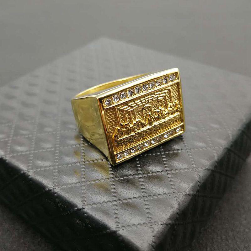 Vergoldeter Edelstahl 'Die Dreizehn Apostel' Hip-Hop Herrenring