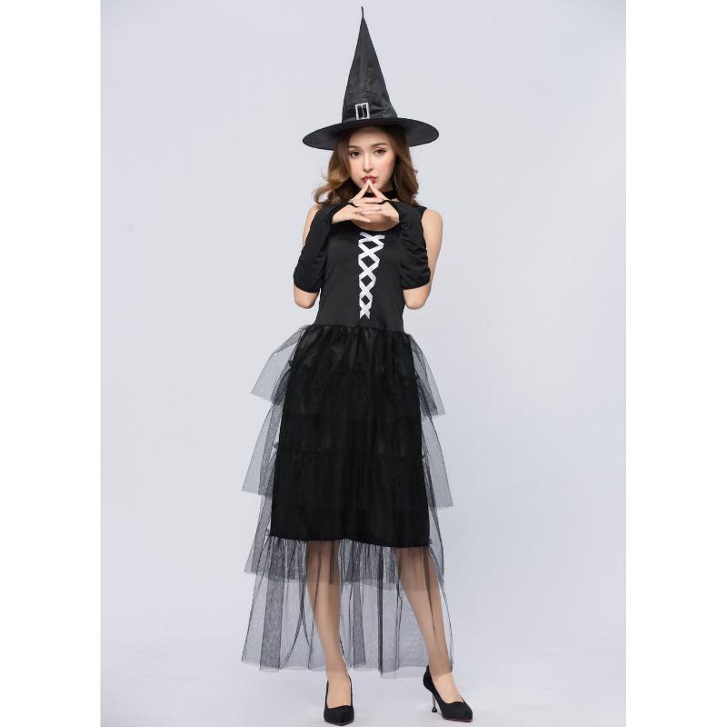

M-XL Хэллоуин Косплей, Костюм Платье Ведьмы из Сетки, Костюм Ведьмы для Игры Волшебника XL чёрный