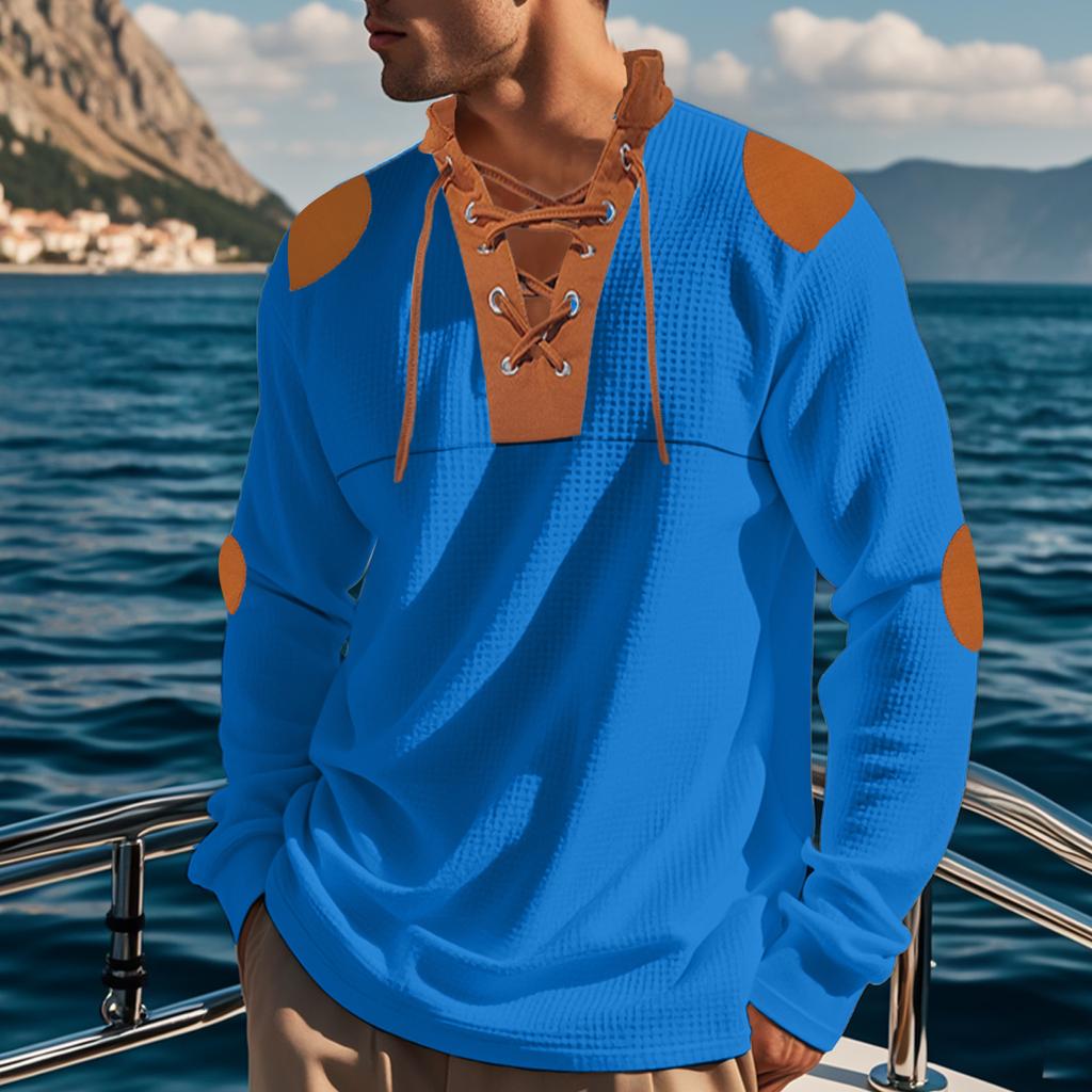 Herbst Neue Herren Patchwork Farbe Strap V-Ausschnitt Top Casual Langarm Base T Shirts Männer Sport T Shirt