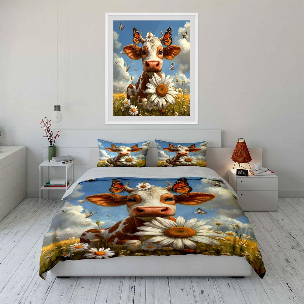 Cow's Whimsical Bloom. Bedding Sets Duvet Covers Pillowcases(1* Duvet Cover 2* Pillowcases Without Duvet Insert)