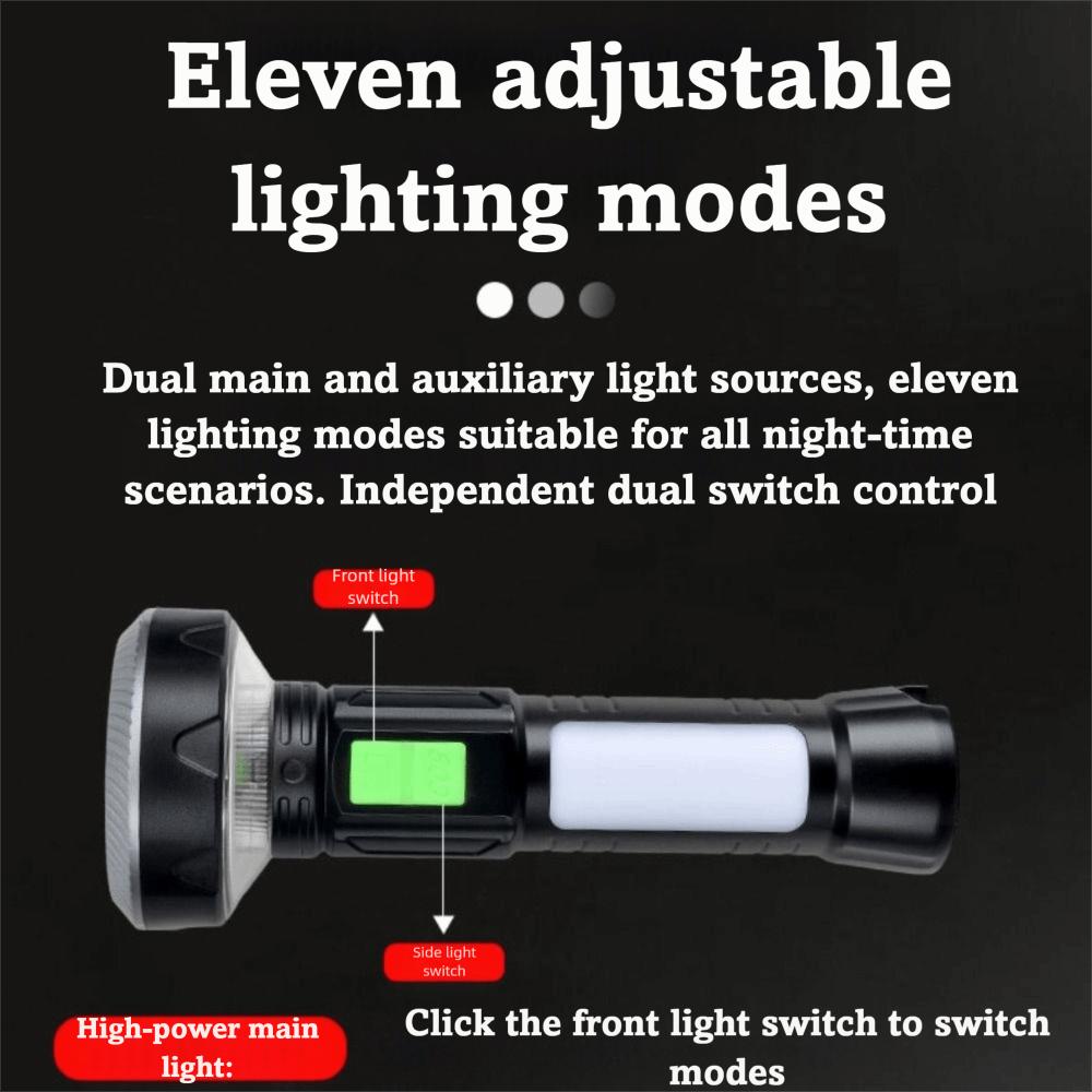 USB Charging Powerful Main Light LED Flashlight Compact Design Portable LED Torch Durable Waterproof COB Side Light Emergency