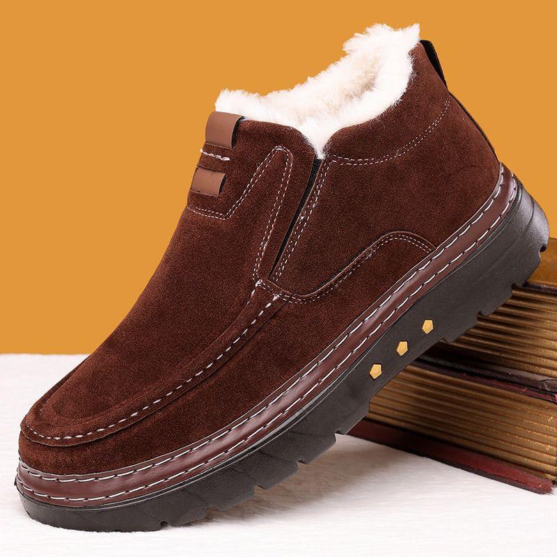 Northeast Thickened Men's Cotton Shoes Middle-aged and Elderly Winter Piled Thickened High-top Shoes Thick-soled Non-slip Muffin Soft-soled Snow Boots