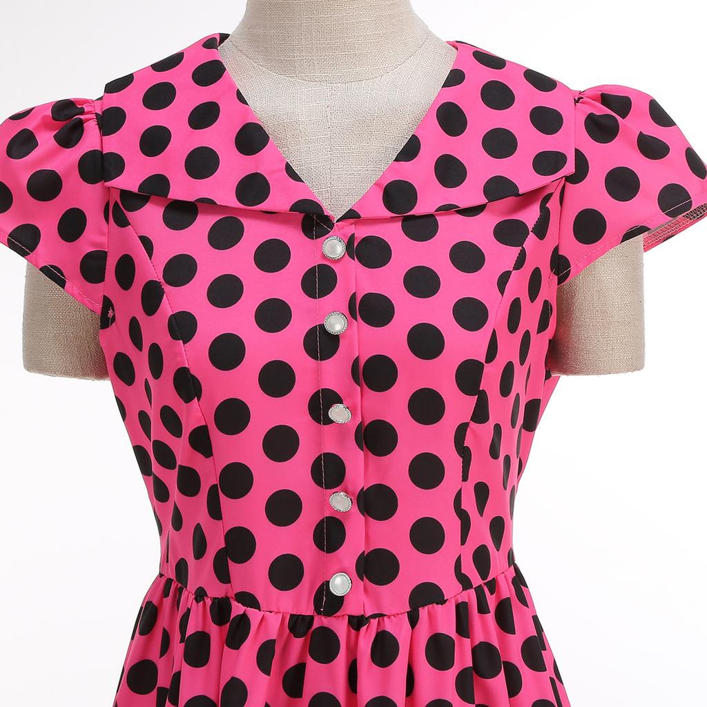 Damen Mode Gepunktetes Kurzarmkleid