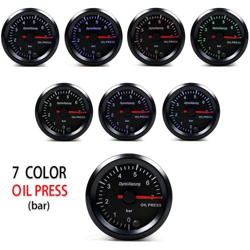 7 Colors LED Oil Pressure Gauge 2" 52mm 0-7 BAR with Sensor High Speed Motor Car Oil Press Meter