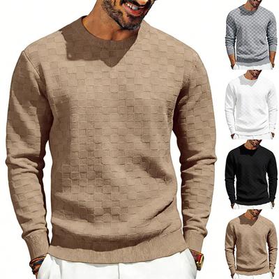 Men's Round Neck Checkered Long Sleeve Loose Casual Top