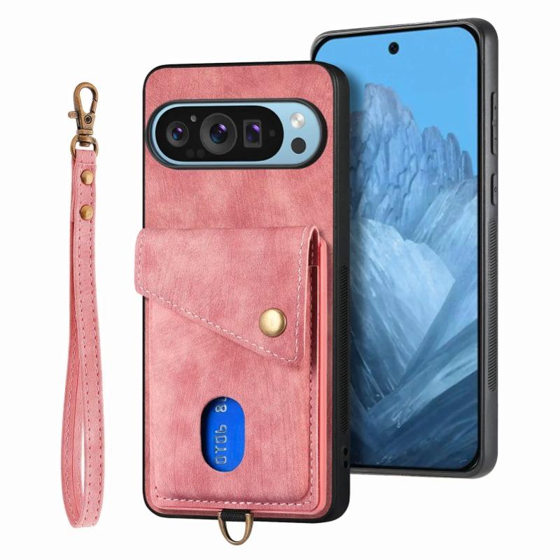 For Google Pixel 9 Pro XL Wrist Strap Card Slot Wallet Phone Case For Google 8 9 Pro 8A 7A 6A Leather Wallet Protective Cover
