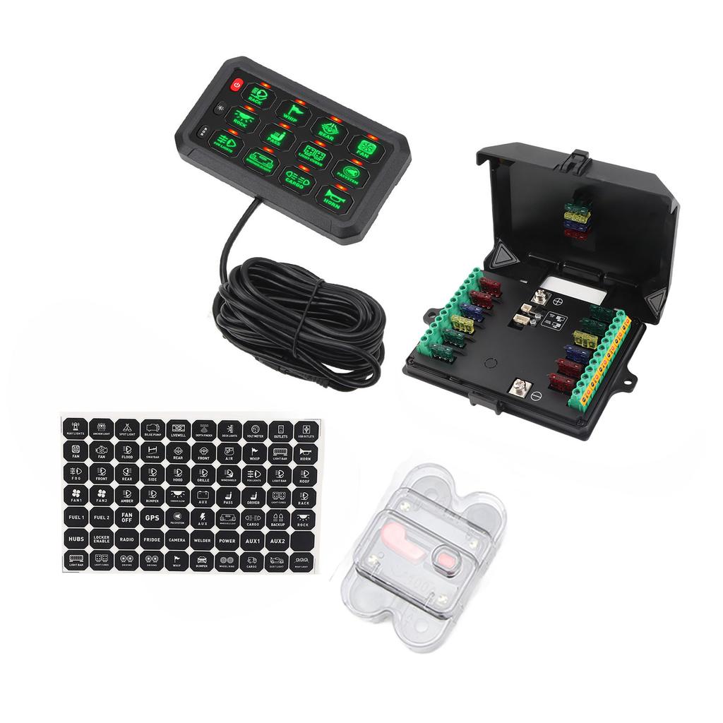 12 Gang Switch Panel 12V To 24V IP65 Water Resistant RGB Color Universal for Truck Boat Offroad ATV UTV SUV