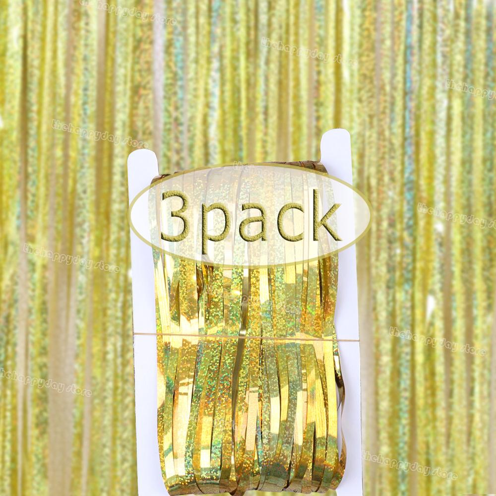3Pack Valentines Day Party Backdrop Decorative Curtains Bachelorette Party Backdrop Metallic Foil Tinsel Fringe Curtain Christma